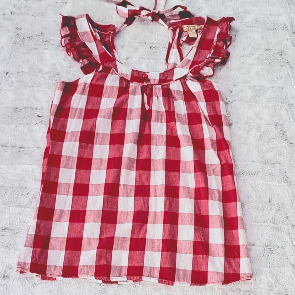 Vixen red/white checked ruffle July 4th shirt.  Size M.